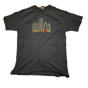 New York Statue Of Liberty Apple Tee‎ Men Large Navy Blue Graphic Shirt NYC